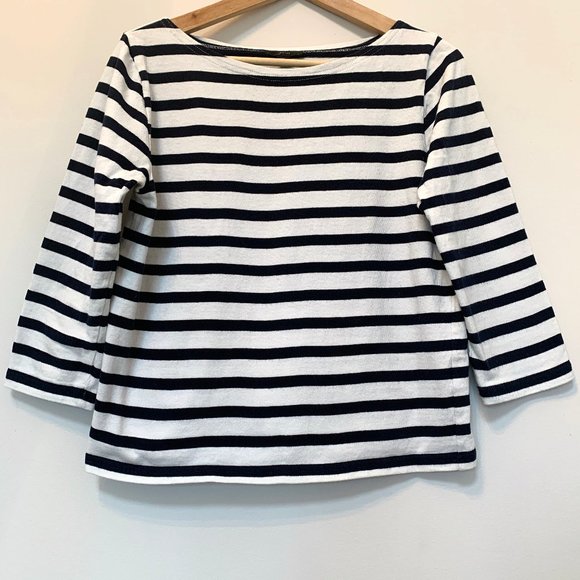 J. Crew Striped Boat Neck 3/4 Sleeve Tee